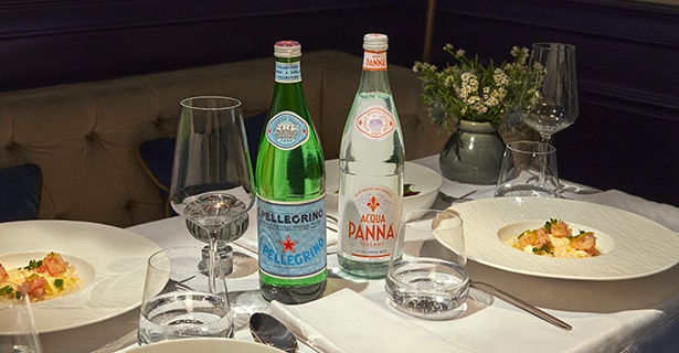 Acqua Panna and S.Pellegrino waters, served on the best tables