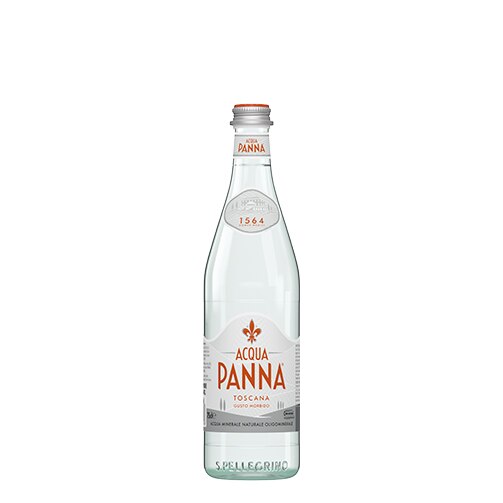 Acqua Panna Bottiglia di vetro 75 cl e Cibo su piatto Animazione