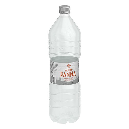 Acqua Panna Bottiglia di plastica 1,5 L e tavolata di amici che mangiano Animazione