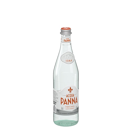 Acqua Panna Bottiglia di vetro 75 cl e Cibo su piatto Animazione