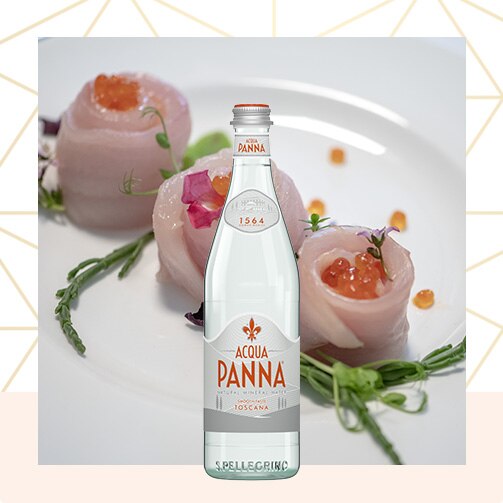 Acqua Panna 75 cl Glass Bottle and Meal in Plate