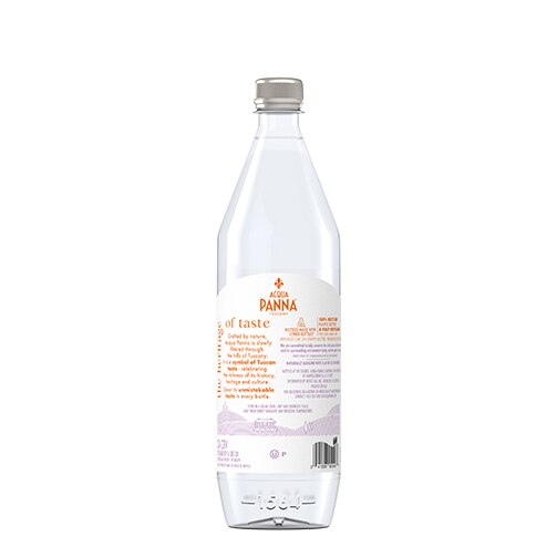 back of 1 liter acqua panna plastic water bottle
