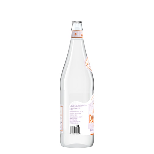 right side of 1 liter acqua panna glass water bottle