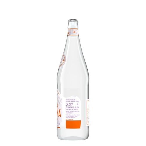 left side of 1 liter acqua panna glass water bottle