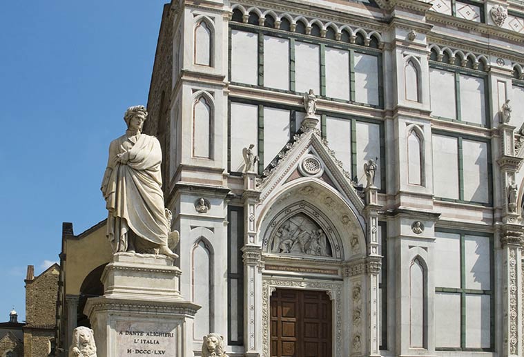 dante alighieri statue outside basilica di santa croce in florence italy