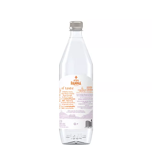 back of 1 liter acqua panna plastic water bottle