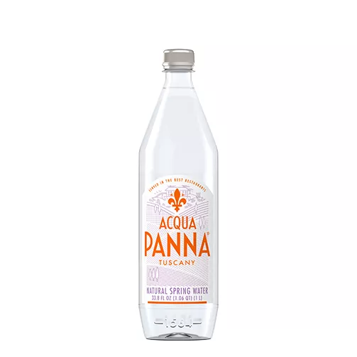 front of 1 liter acqua panna plastic water bottle