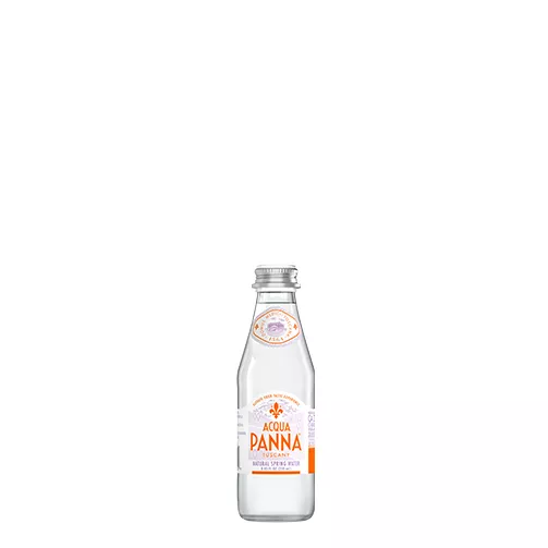 front of 8 oz acqua panna glass water bottle