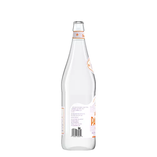 right side of 1 liter acqua panna glass water bottle