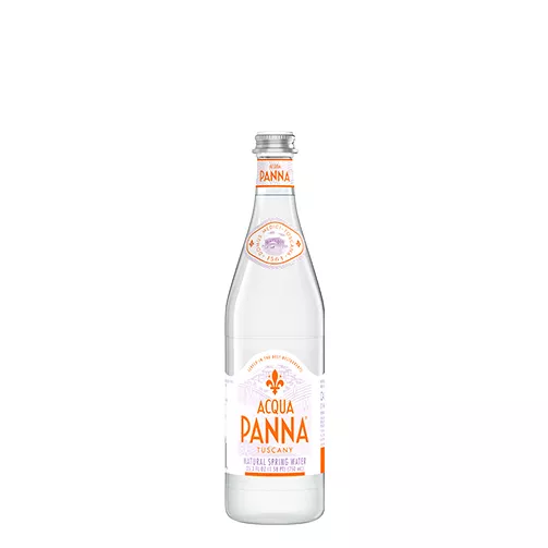 front of 750 ml acqua panna water bottle